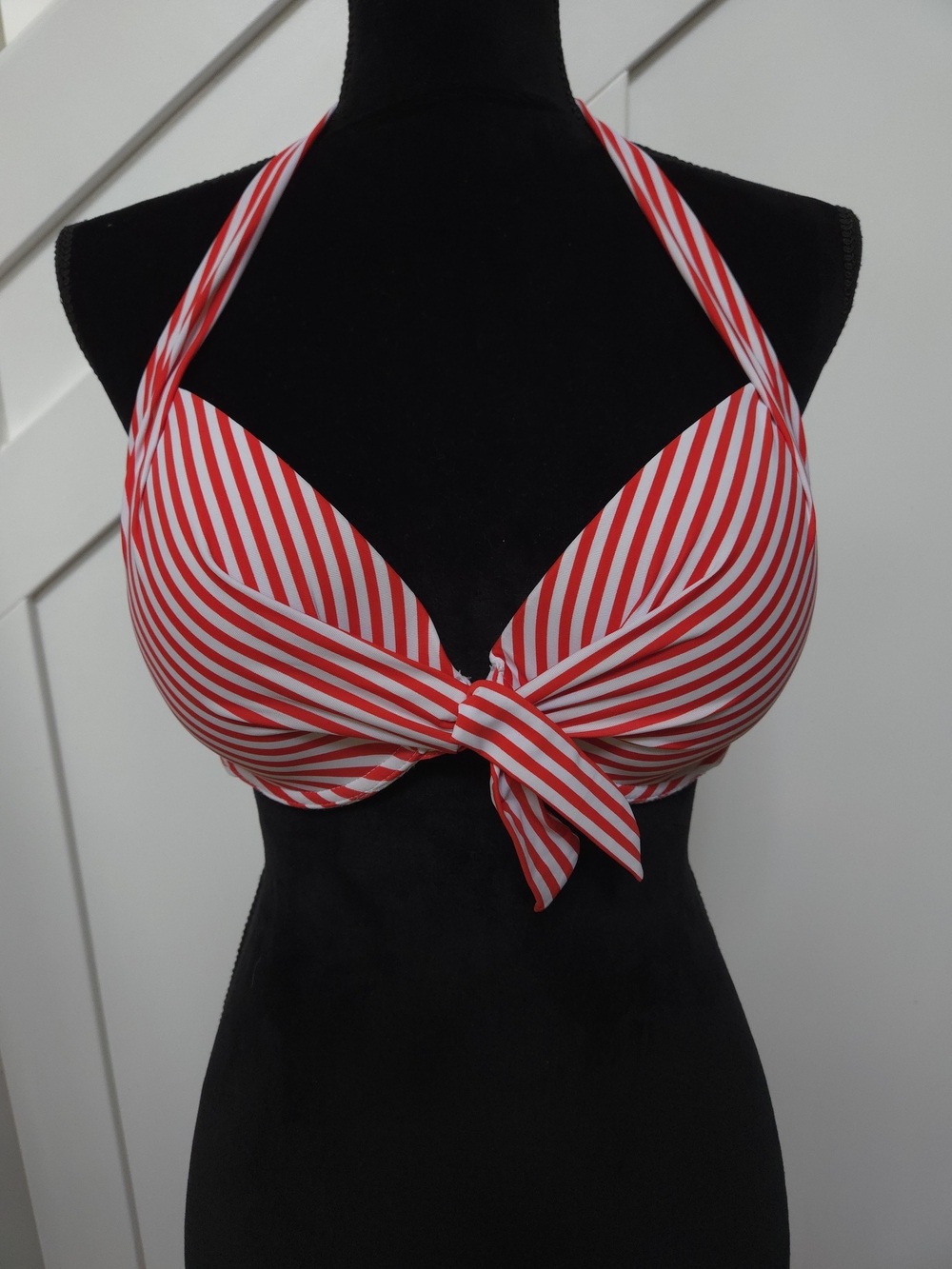 Women's Red & White Striped Halter Bikini Top
